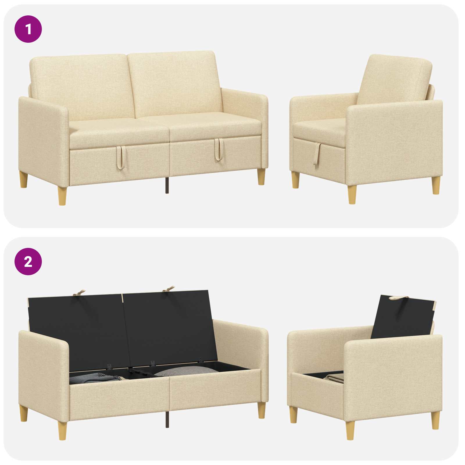 Set di Divani con Storage 2 pcs Crema Poliestere | homemem39
