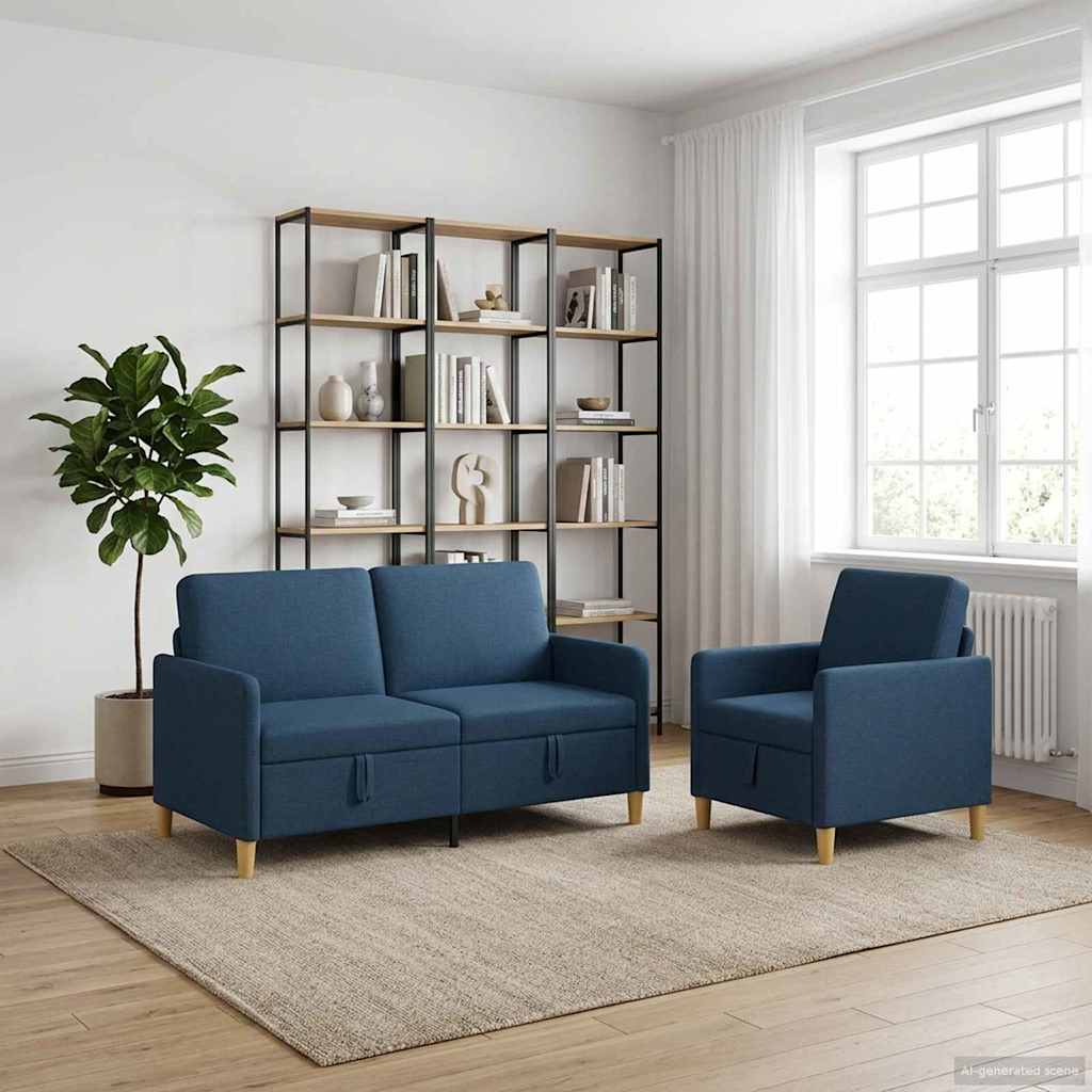 Set di Divani con Storage 2 pcs Blu Poliestere | homemem39