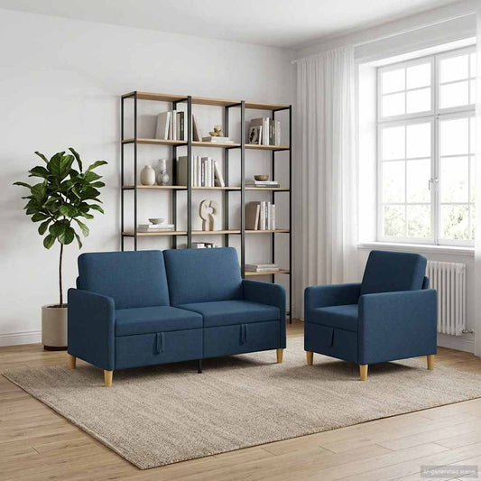 Set di Divani con Storage 2 pz Blu Poliestere