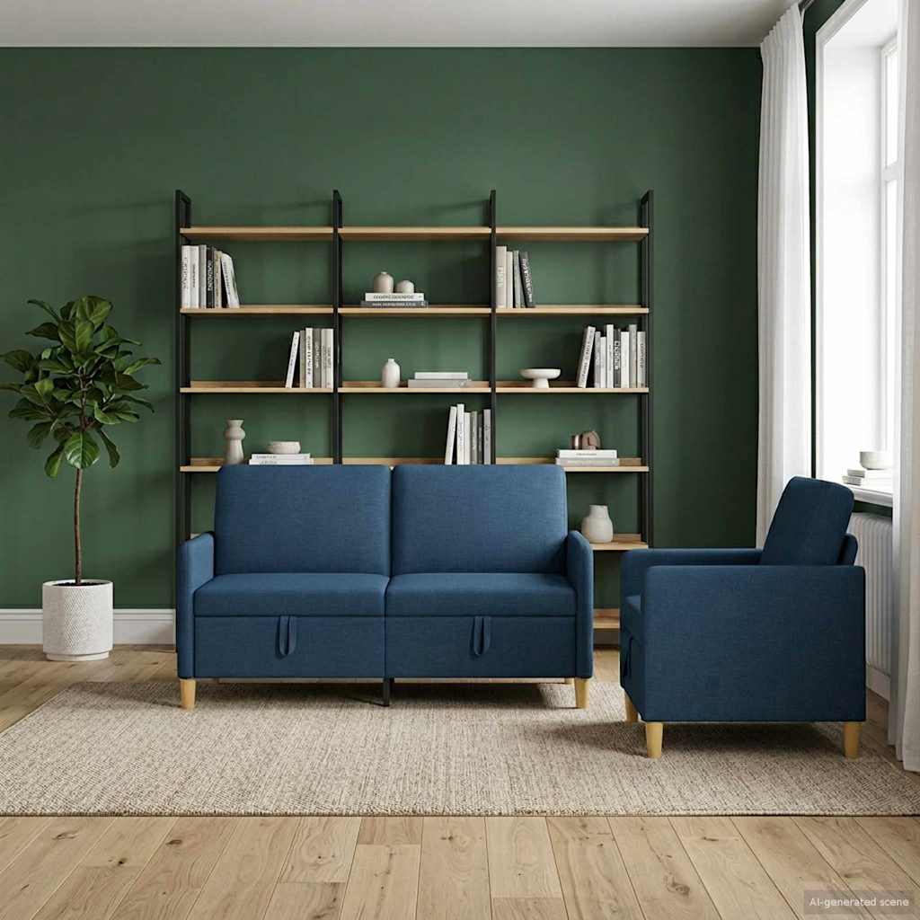 Set di Divani con Storage 2 pcs Blu Poliestere | homemem39