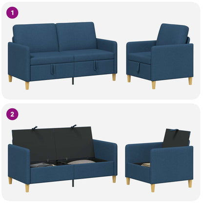 Set di Divani con Storage 2 pz Blu Poliestere