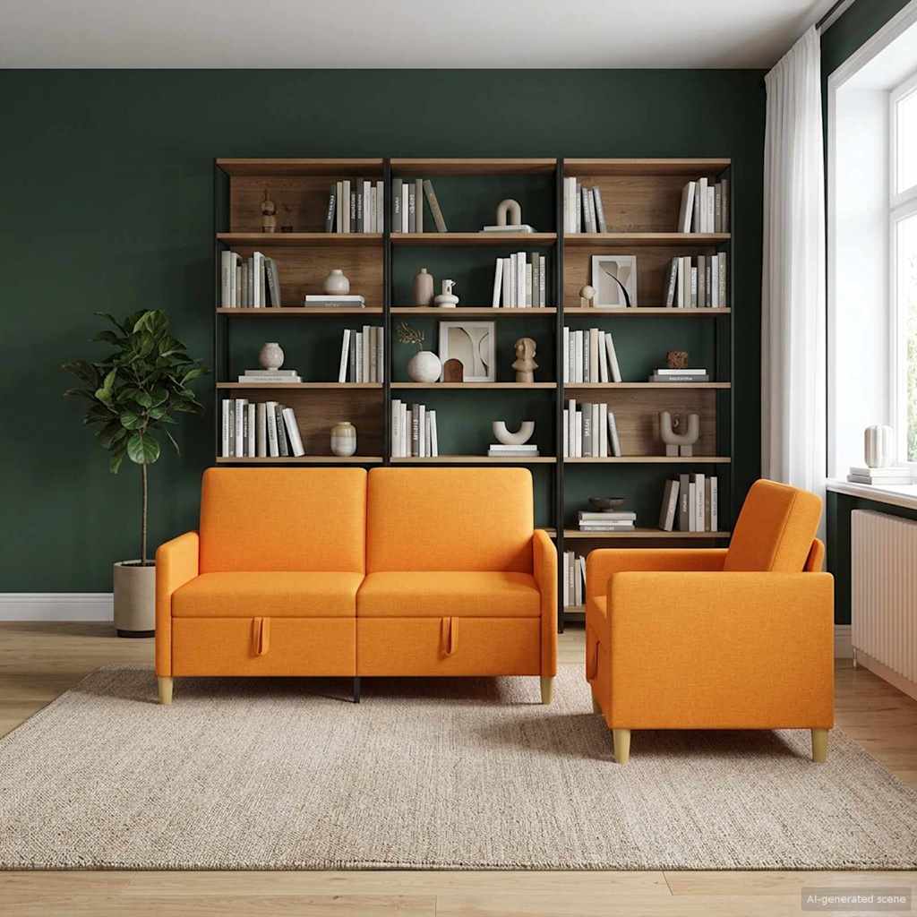 Set di Divani con Storage 2 pz Giallo Scuro Poliestere