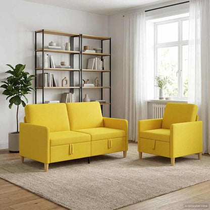 Set di Divani con Storage 2 pz Giallo Chiaro Poliestere