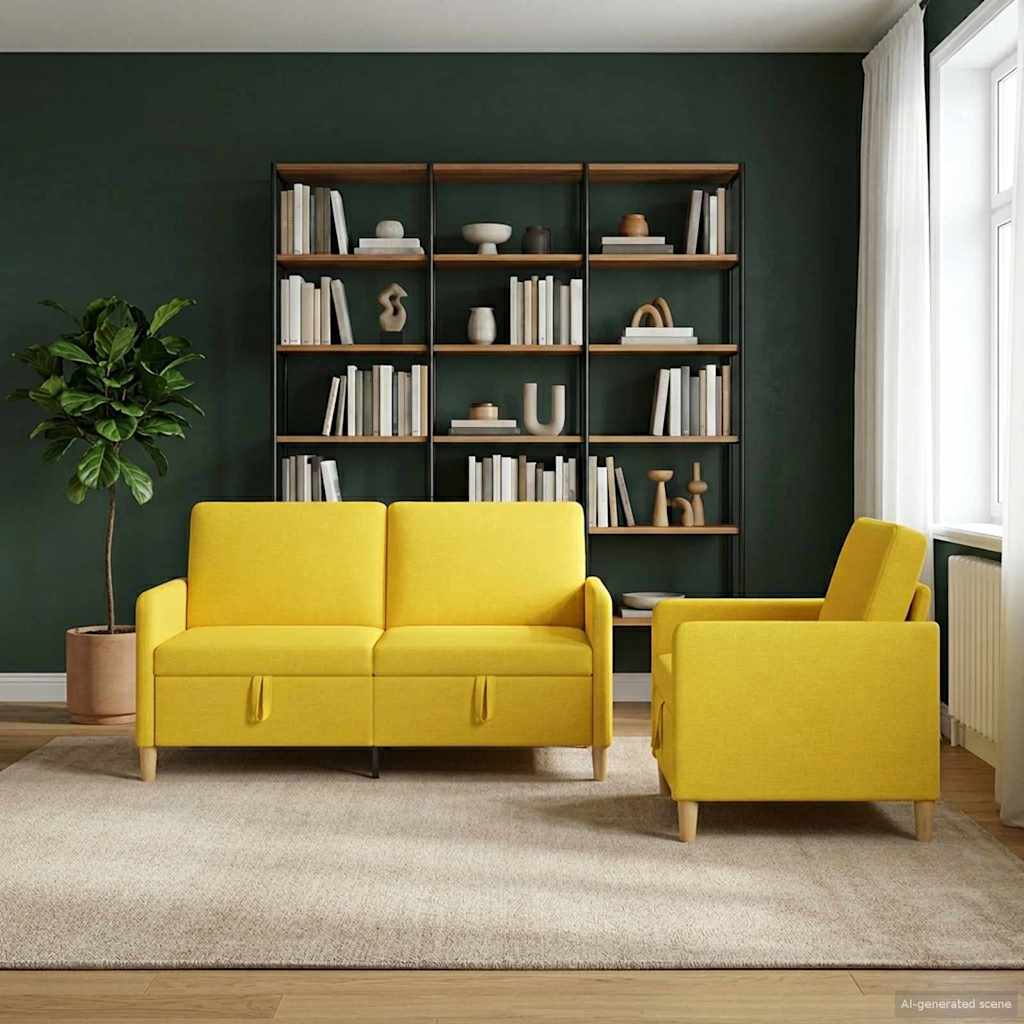 Set di Divani con Storage 2 pz Giallo Chiaro Poliestere