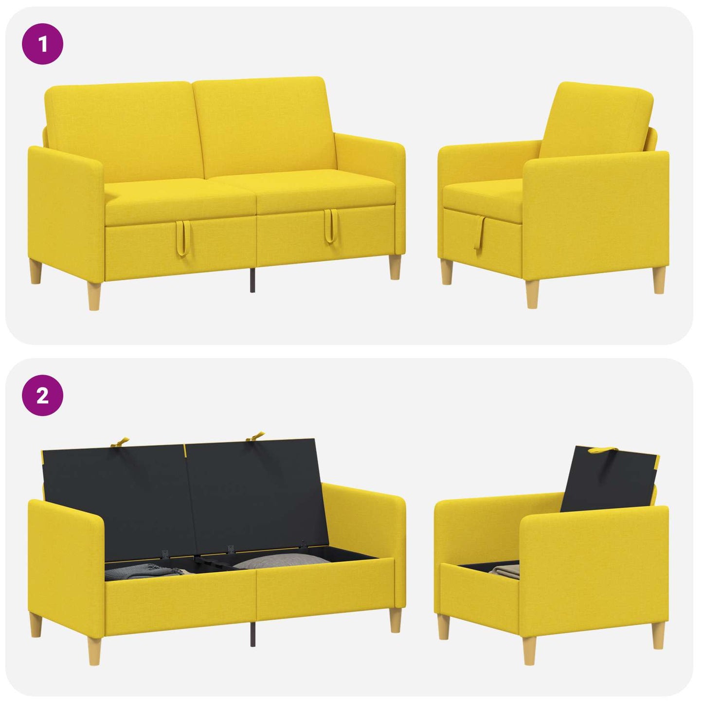 Set di Divani con Storage 2 pz Giallo Chiaro Poliestere