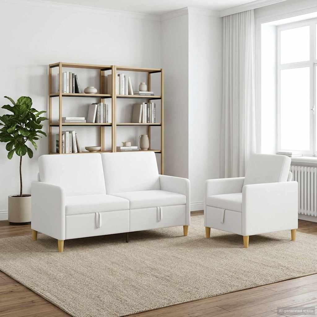 Set di Divani con Storage 2 pcs Bianco Poliestere | homemem39