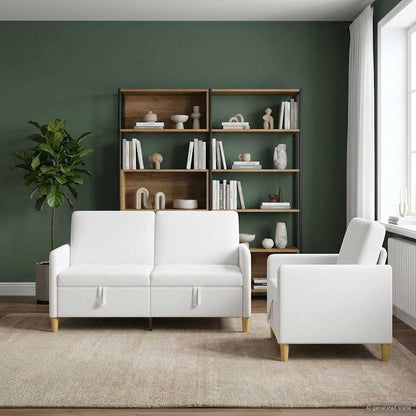 Set di Divani con Storage 2 pcs Bianco Poliestere