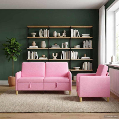Set di Divani con Storage 2 pz Rosa Poliestere