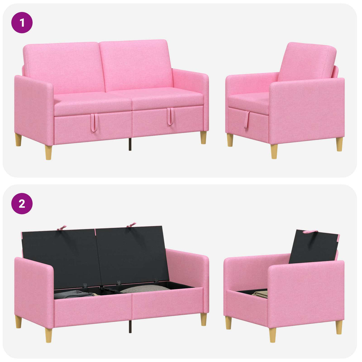 Set di Divani con Storage 2 pz Rosa Poliestere