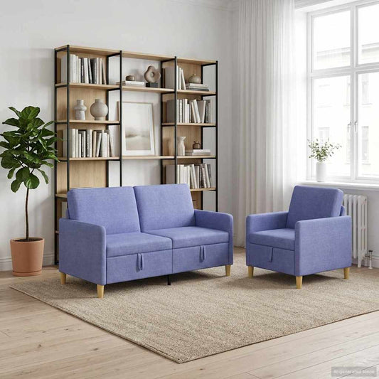 Set di Divani con Storage 2 pcs Blu jeans Poliestere
