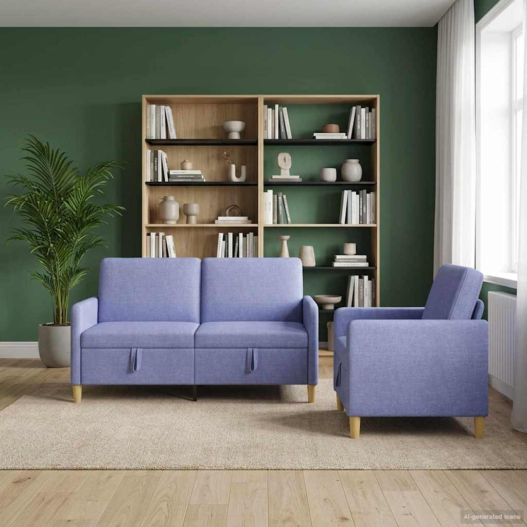 Set di Divani con Storage 2 pcs Blu jeans Poliestere | homemem39