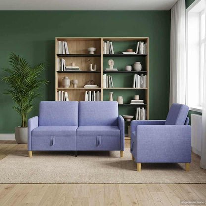 Set di Divani con Storage 2 pcs Blu jeans Poliestere | homemem39