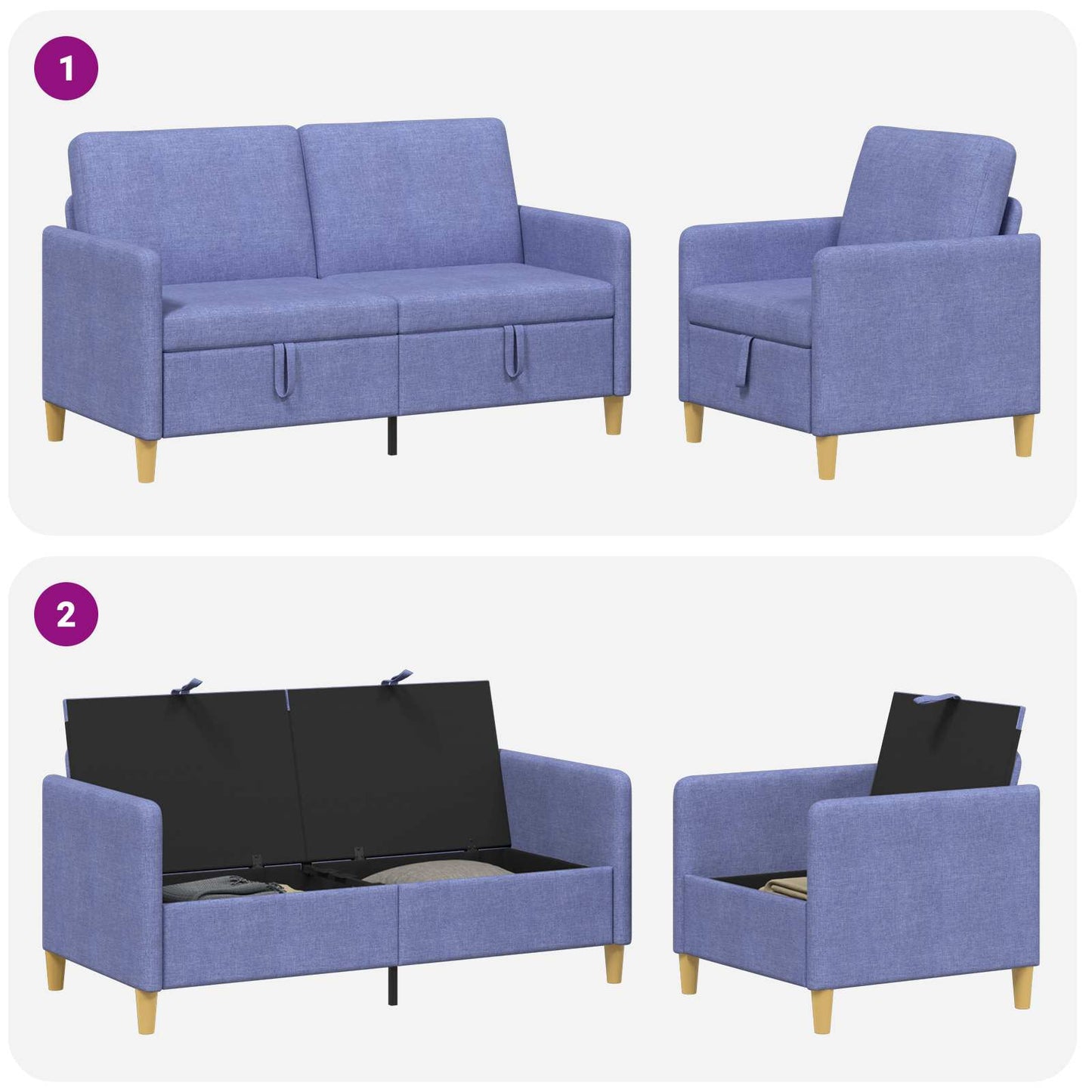 Set di Divani con Storage 2 pcs Blu jeans Poliestere | homemem39