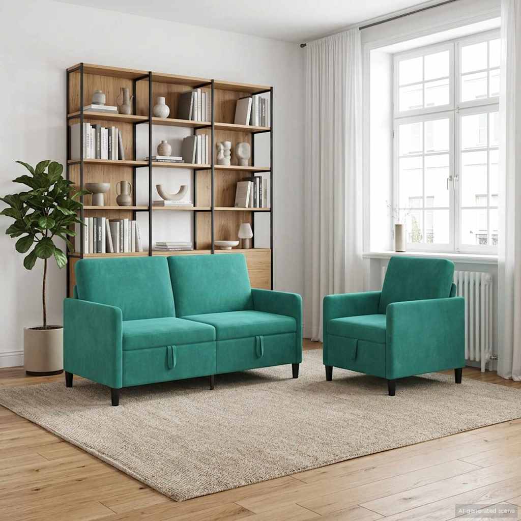 Set di Divani con Storage 2 pz Turchese Poliestere | homemem39