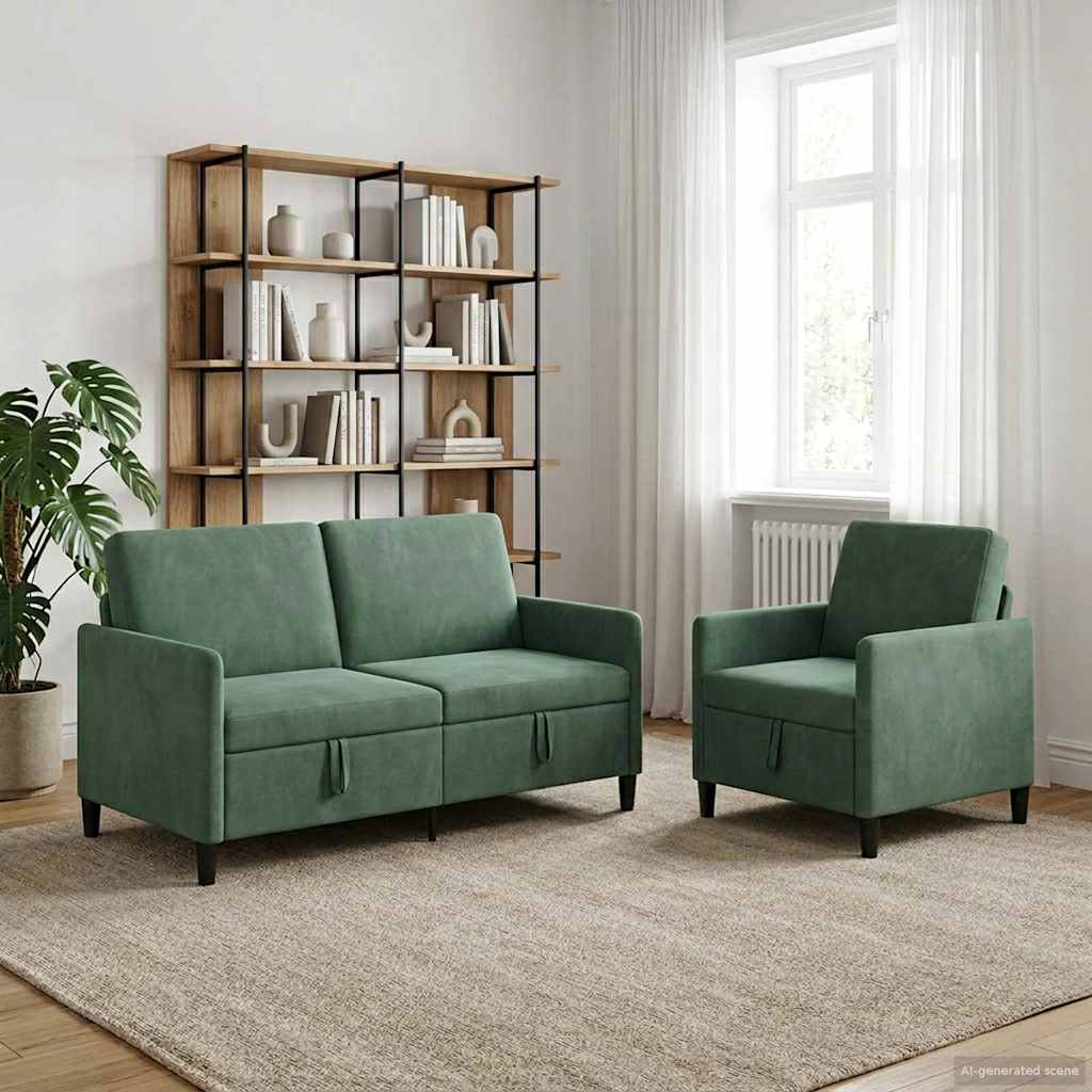 Set di Divani con Storage 2 pz Verde Mare Poliestere | homemem39