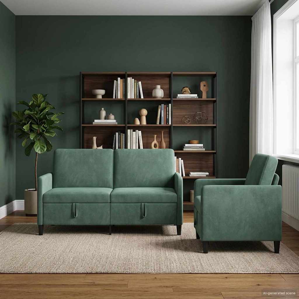Set di Divani con Storage 2 pz Verde Mare Poliestere | homemem39