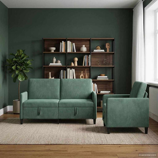 Set di Divani con Storage 2 pz Verde Mare Poliestere | homemem39