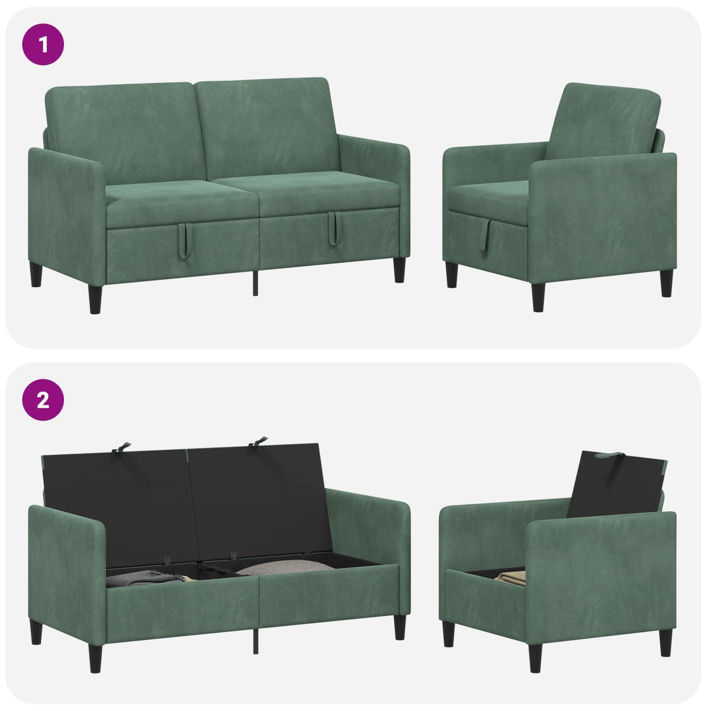 Set di Divani con Storage 2 pz Verde Mare Poliestere | homemem39