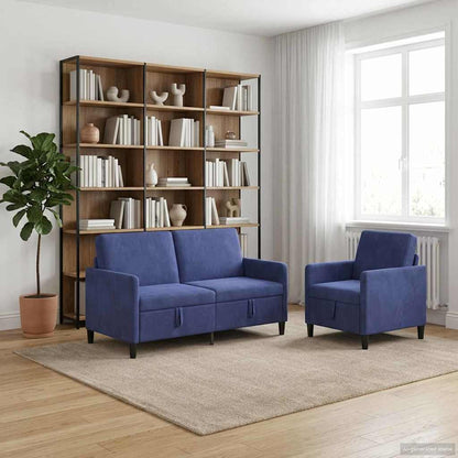 Set di Divani con Storage 2 pz Blu Polizia Poliestere | homemem39