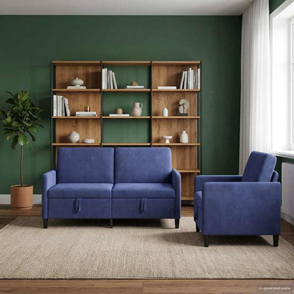 Set di Divani con Storage 2 pz Blu Polizia Poliestere | homemem39