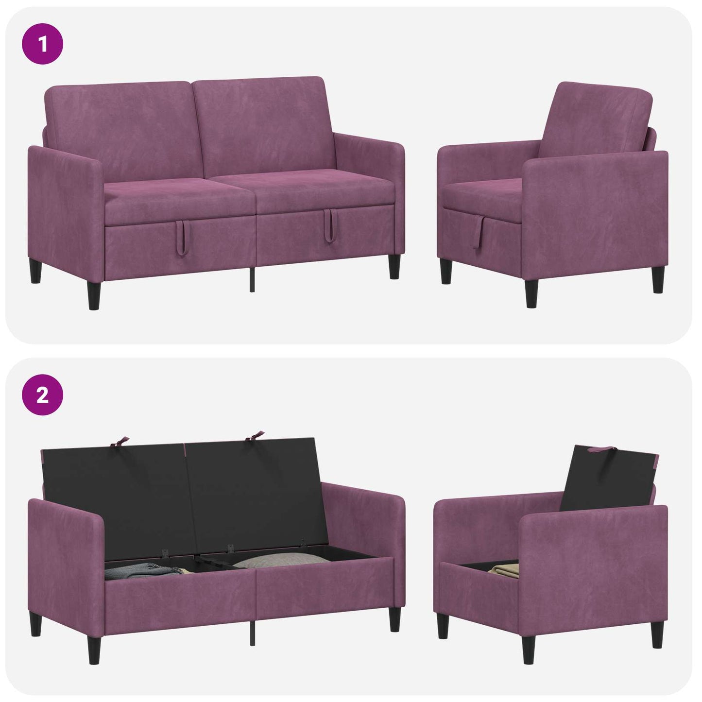 Set di Divani con Storage 2 pz Viola Poliestere