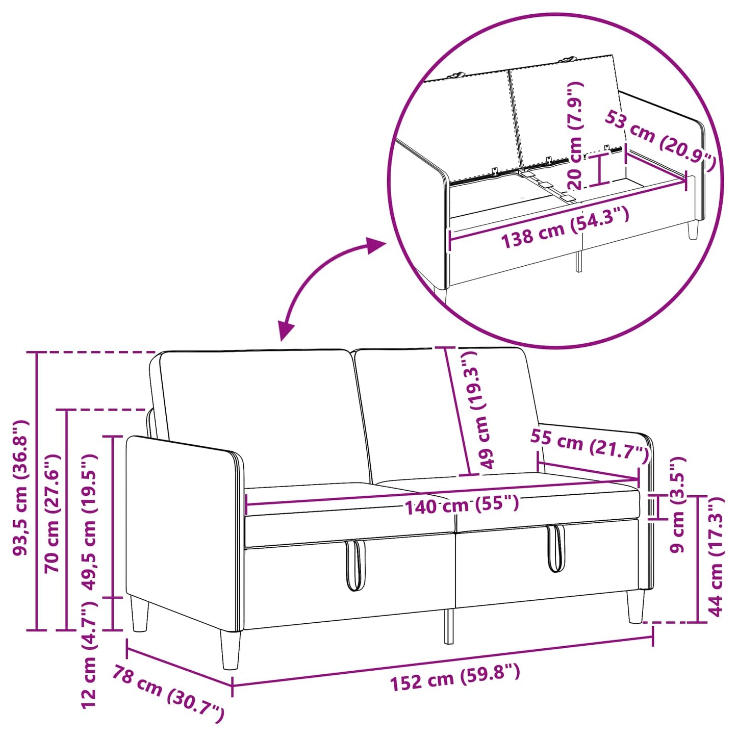 Set di Divani con Storage 2 pz Viola Poliestere | homemem39