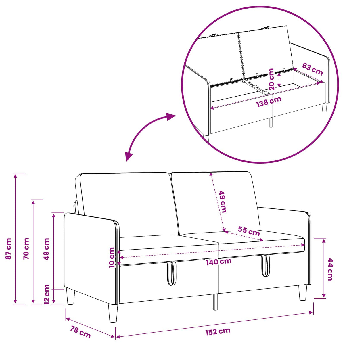 Set di Divani con Storage 2 pz Viola Poliestere