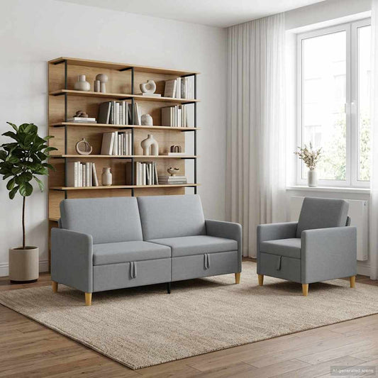 Set di Divani con Storage 2 pcs Grigio Chiaro Poliestere | homemem39