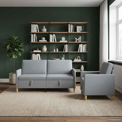 Set di Divani con Storage 2 pcs Grigio Chiaro Poliestere