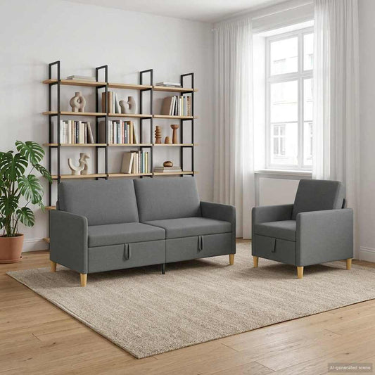 Set di Divani con Storage 2 pz Grigio Scuro Poliestere