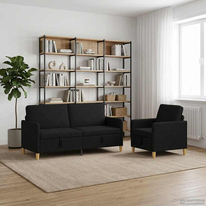 Set di Divani con Storage 2 pz Nero Poliestere
