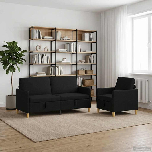 Set di Divani con Storage 2 pz Nero Poliestere
