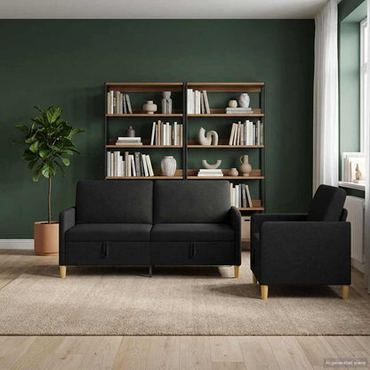 Set di Divani con Storage 2 pcs Nero Poliestere | homemem39