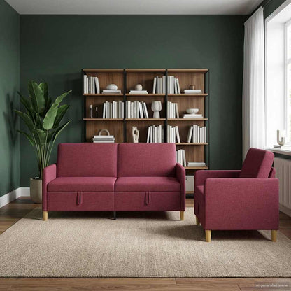 Set di Divani con Storage 2 pcs Rosso Vino Poliestere | homemem39