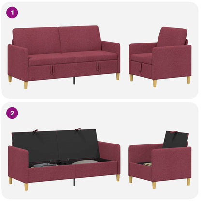 Set di Divani con Storage 2 pz Rosso Vino Poliestere