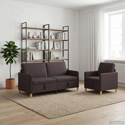 Set di Divani con Storage 2 pz Marrone Scuro Poliestere