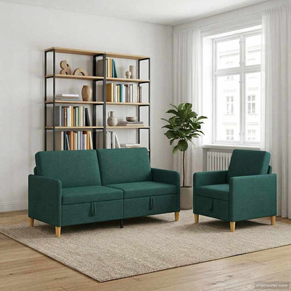 Set di Divani con Storage 2 pcs Verde Scuro Poliestere | homemem39