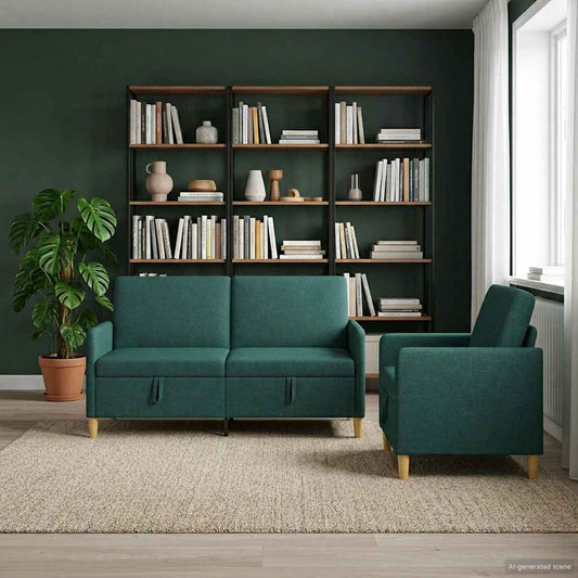 Set di Divani con Storage 2 pz Verde Scuro Poliestere