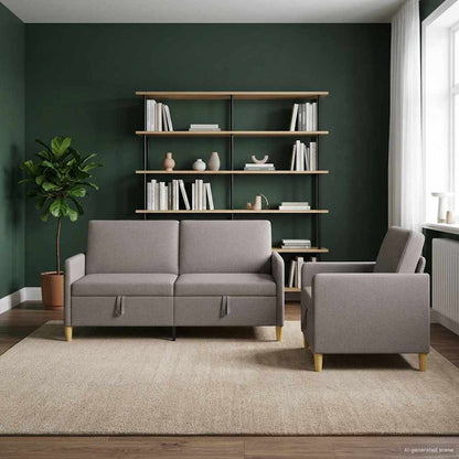 Set di Divani con Storage 2 pz Tortora Poliestere