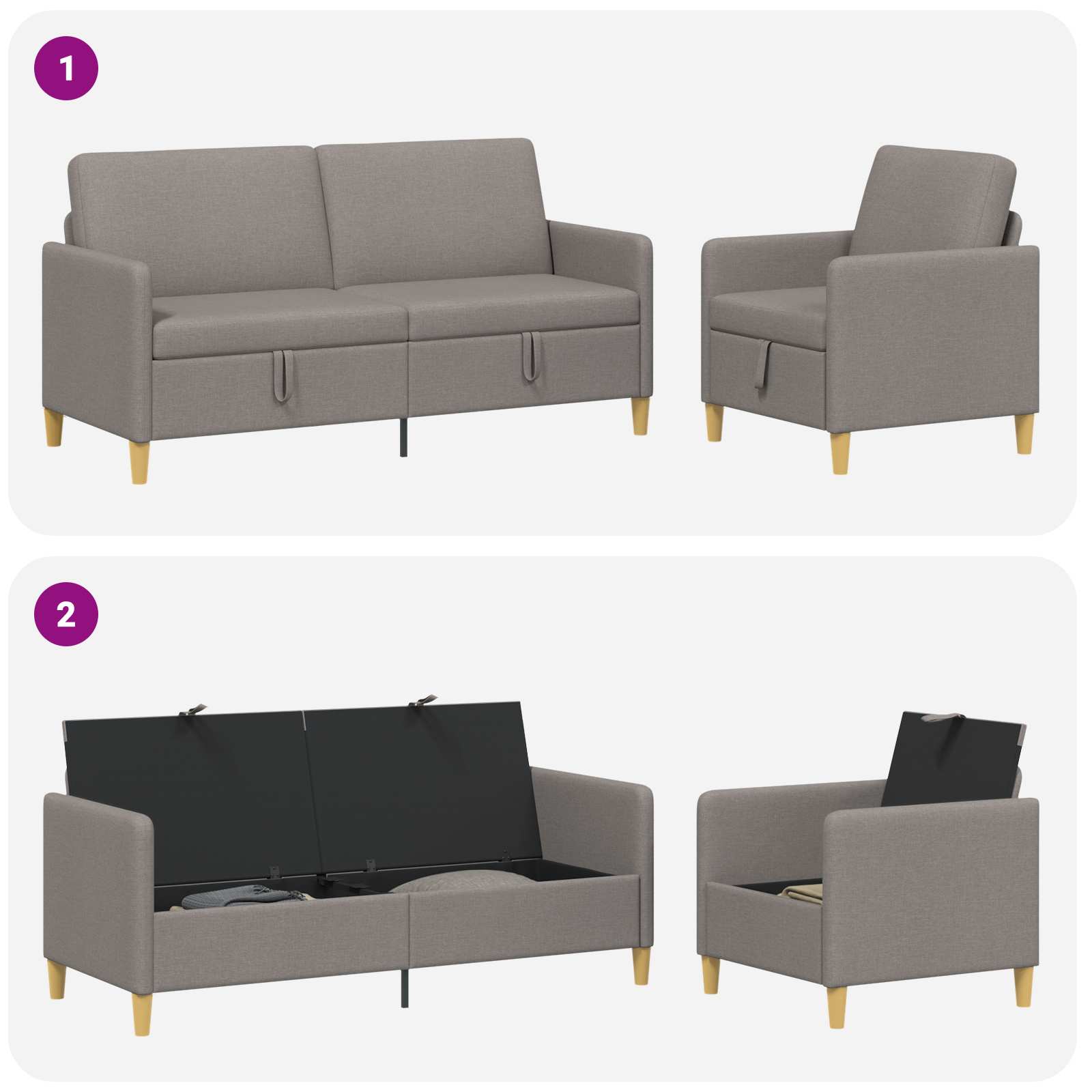 Set di Divani con Storage 2 pcs Tortora Poliestere | homemem39