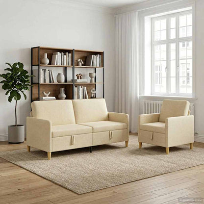 Set di Divani con Storage 2 pcs Crema Poliestere