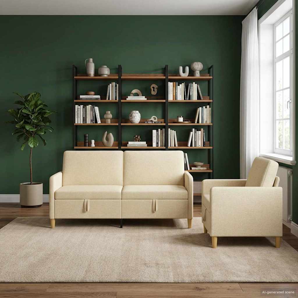 Set di Divani con Storage 2 pz Crema Poliestere