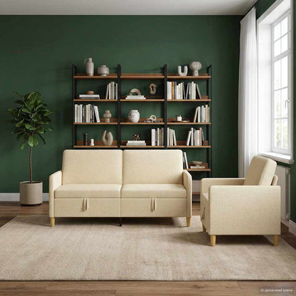 Set di Divani con Storage 2 pz Crema Poliestere