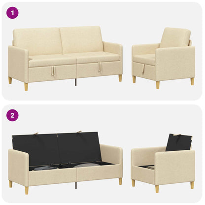 Set di Divani con Storage 2 pcs Crema Poliestere
