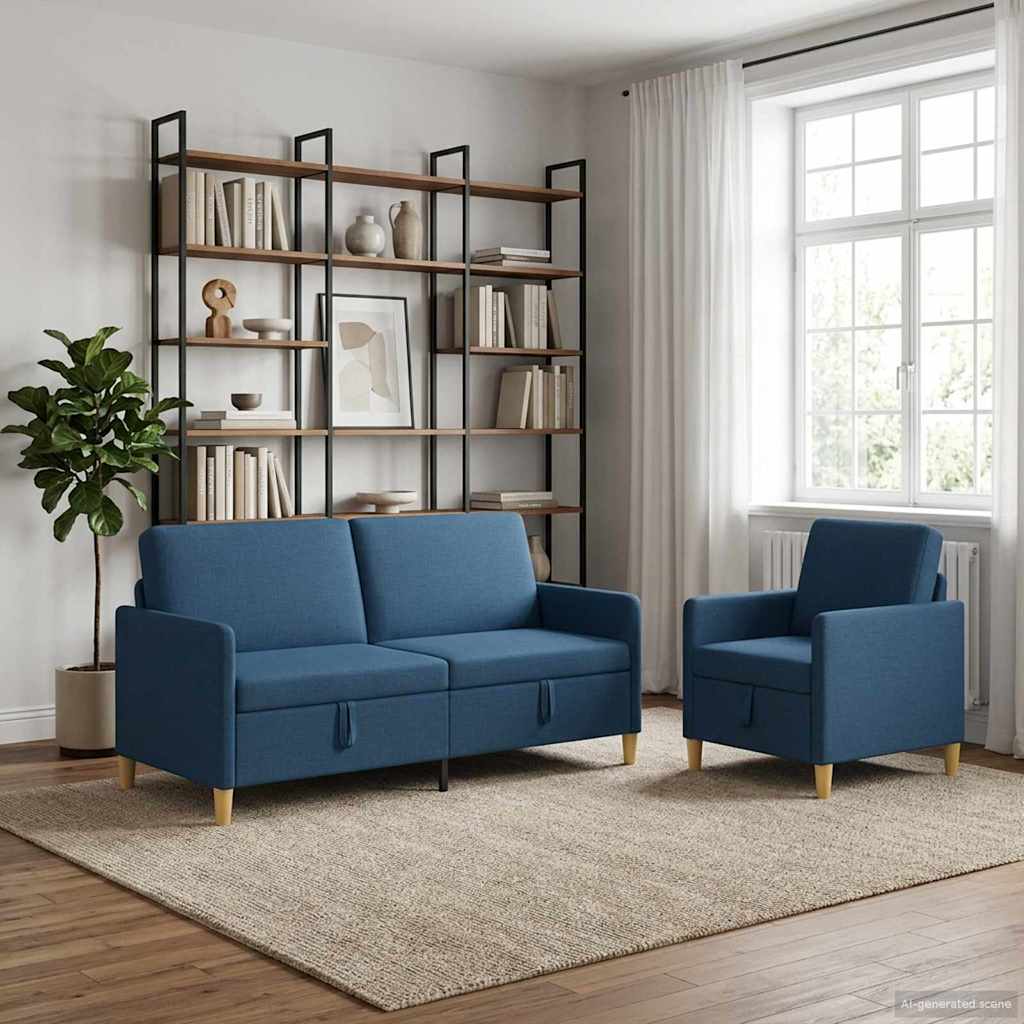 Set di Divani con Storage 2 pz Blu Poliestere