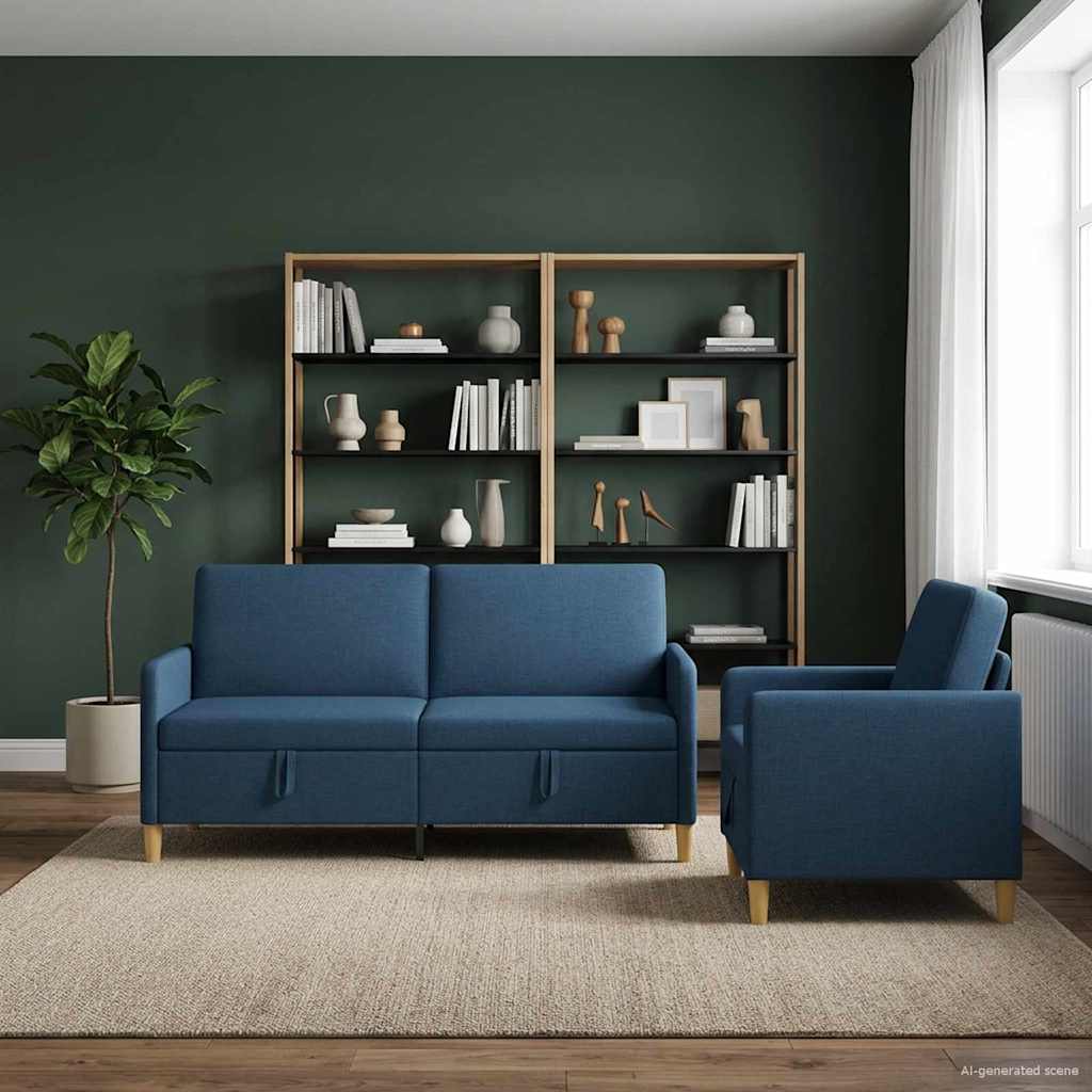 Set di Divani con Storage 2 pz Blu Poliestere