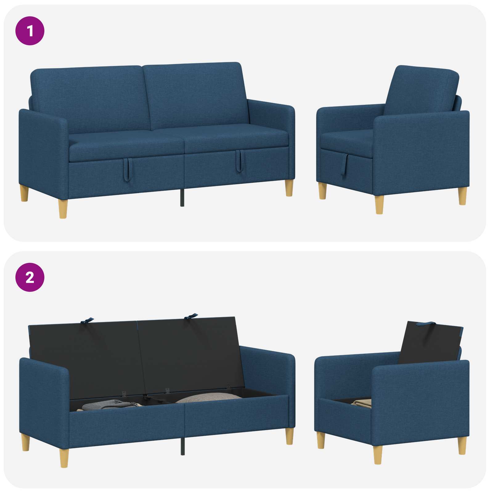 Set di Divani con Storage 2 pcs Blu Poliestere | homemem39