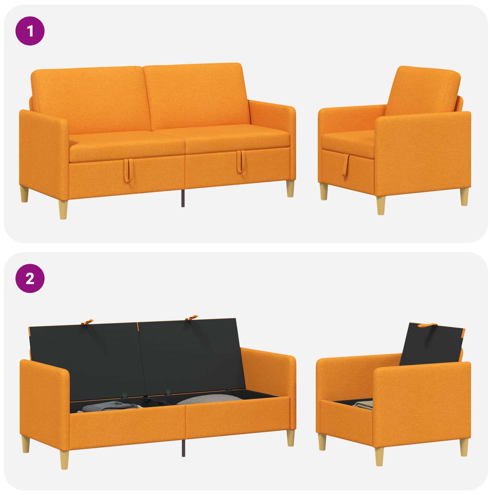 Set di Divani con Storage 2 pcs Giallo Scuro Poliestere | homemem39