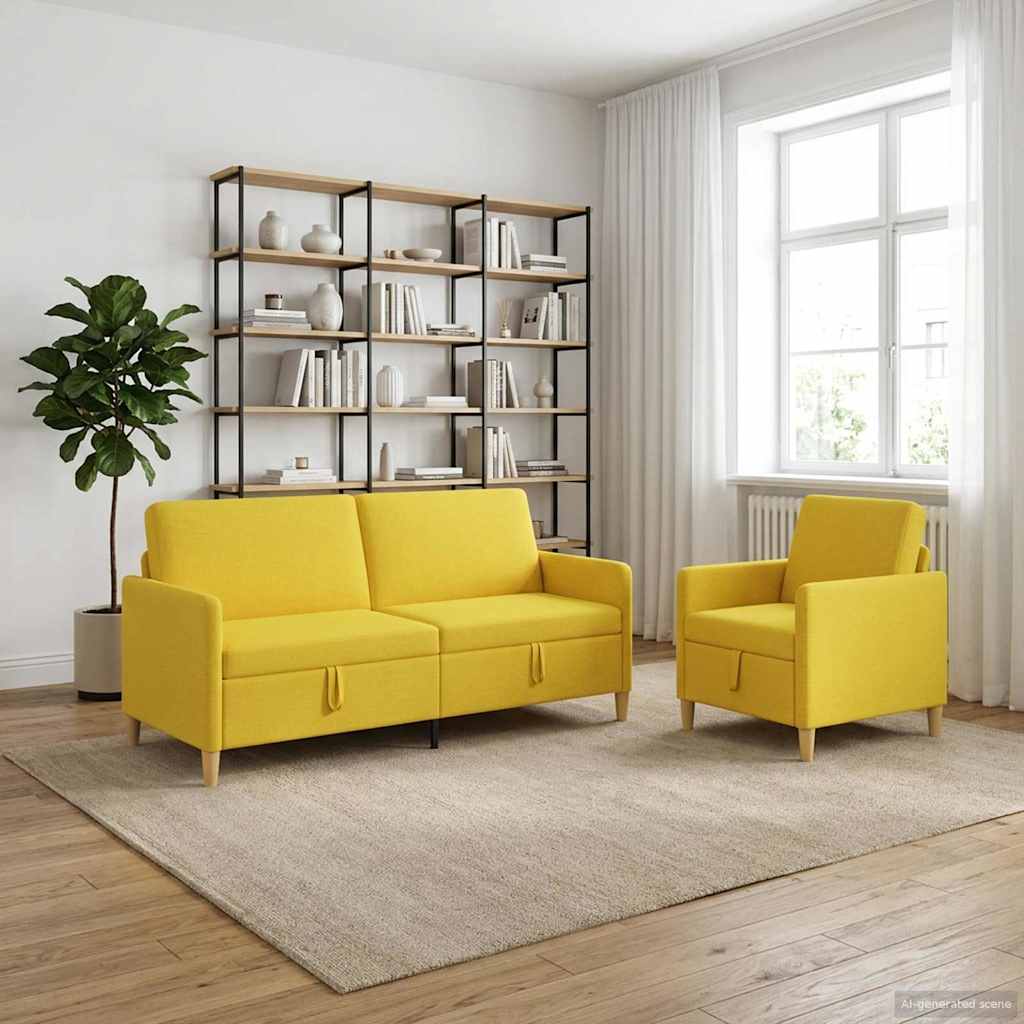 Set di Divani con Storage 2 pz 4 posto Giallo Chiaro Poliestere