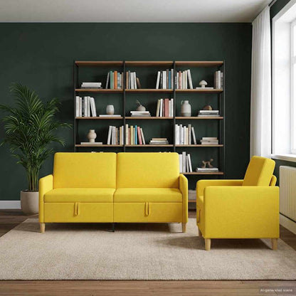 Set di Divani con Storage 2 pz 4 posto Giallo Chiaro Poliestere